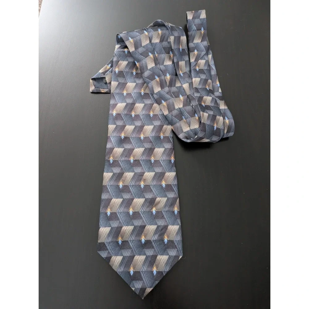 Geoffrey Beene Tie Necktie Steel Blue Abstract‎ Gray